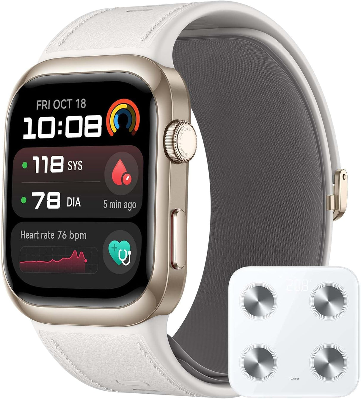 HUAWEI Watch D2 White Leather + Scale 3, Pantalla AMOLED de 1,82, Monitorización en Tiempo Real de la Presión Arterial, ECG, Monitorización Exhaustiva del Sueño, SpO2
