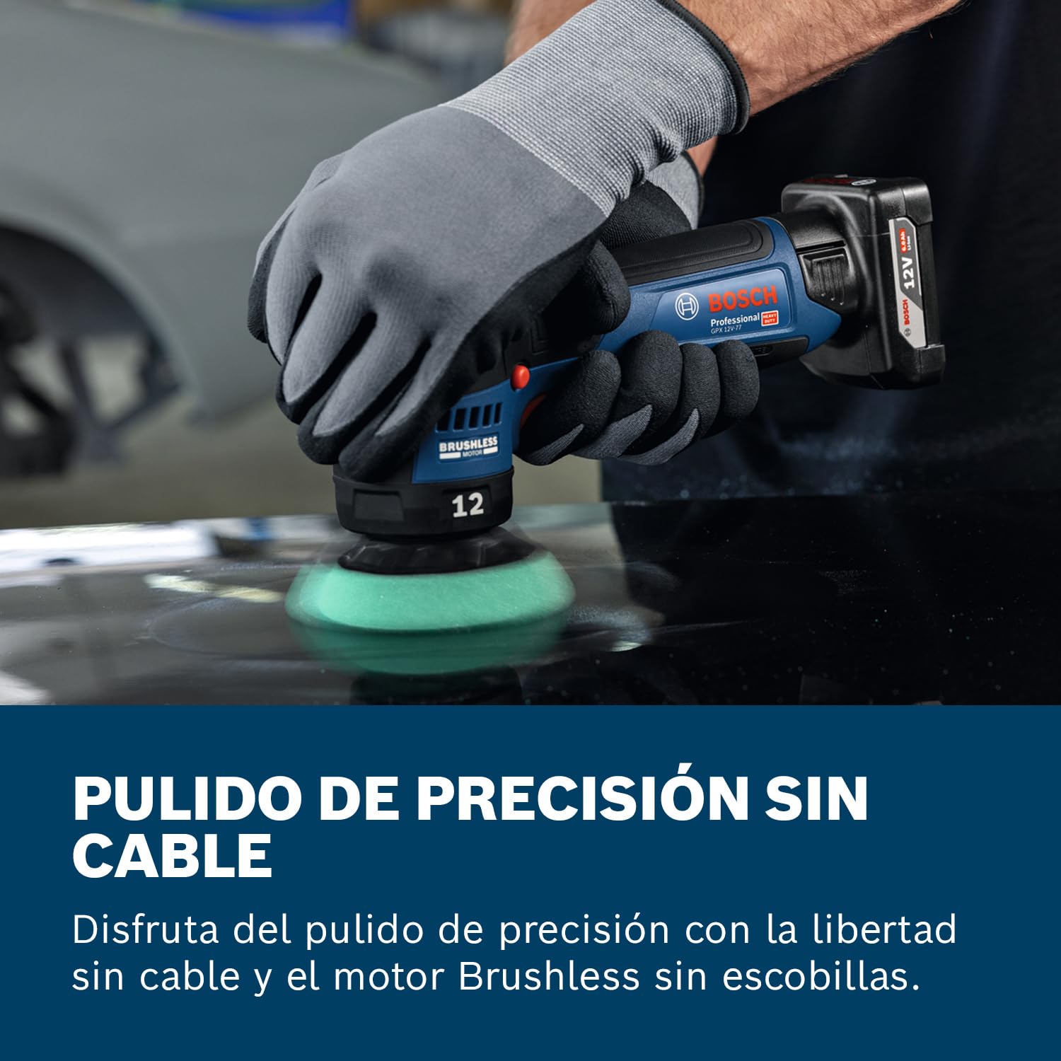 Bosch Professional 12V System pulidora a batería GPX 12V-77 (incl. plato de caucho montado con cierre por contacto de 77 mm, plato de espuma de corte y pulido de 77 mm)