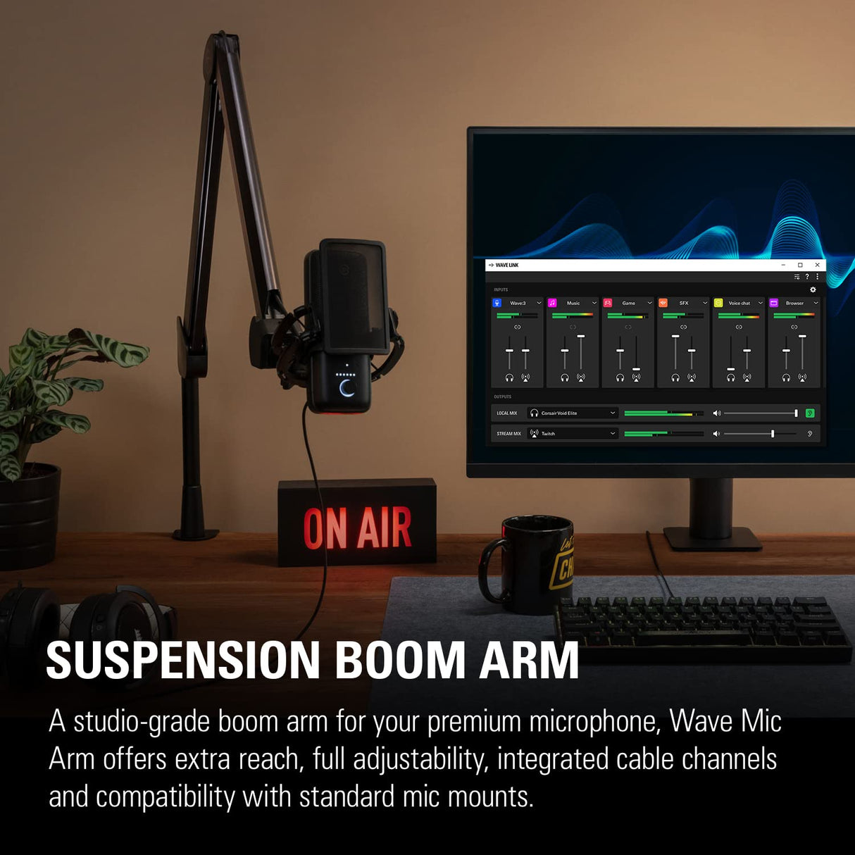 Elgato Wave Mic Arm - brazo articulado profesional con ranuras para cables, abrazadera de mesa, adaptadores de rosca, totalmente ajustable, ideal para podcasts, streaming, juegos, oficina, grabación