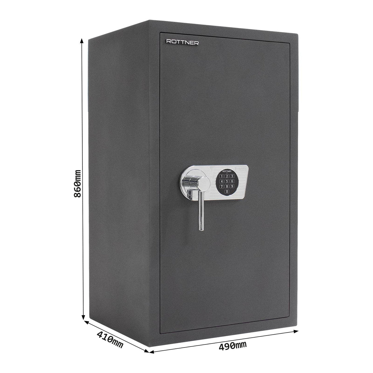 Caja fuerte para muebles Toscana 85 EL de Rottner, Color antracita, Clase de seguridad: EN-1 según CSN EN-1 1143-1 + A1:2009, Cerradura electrónica con dos códigos programables, Protección contra incendios, Antirrobo, Tornillos de fijación incluidos