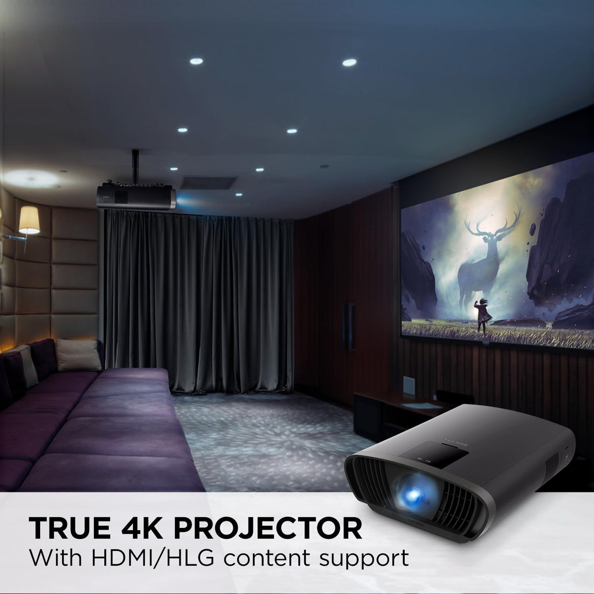 ViewSonic X100-4K UHD Proyector LED para Cine en Casa (4K, 2900 lúmenes, Rec.709, HDR, 4X HDMI, USB, WLAN, Altavoces de 20 vatios x 2, Zoom óptico 1,2X, Desplazamiento de Lente) - Negro
