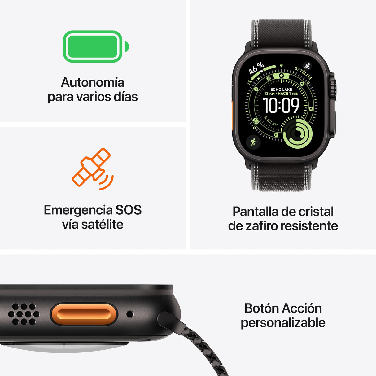 Apple Watch Ultra 3 GPS + Cellular, Reloj prémium para Running y Multideporte con Caja de Titanio Resistente de 49 mm y Pulsera Milanese Loop en Titanio Natural - Talla L.Monitores avanzados de Salud