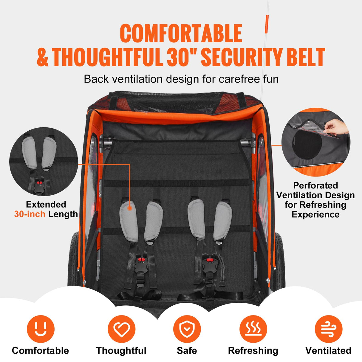VEVOR Remolque de Bicicleta para Niños Asiento Doble Carga 45 kg Portaequipajes Transformable en Cochecito Remolque de Bicicleta para Niños Plegable con Enganche Universal para Bicicleta, Naranja Gris