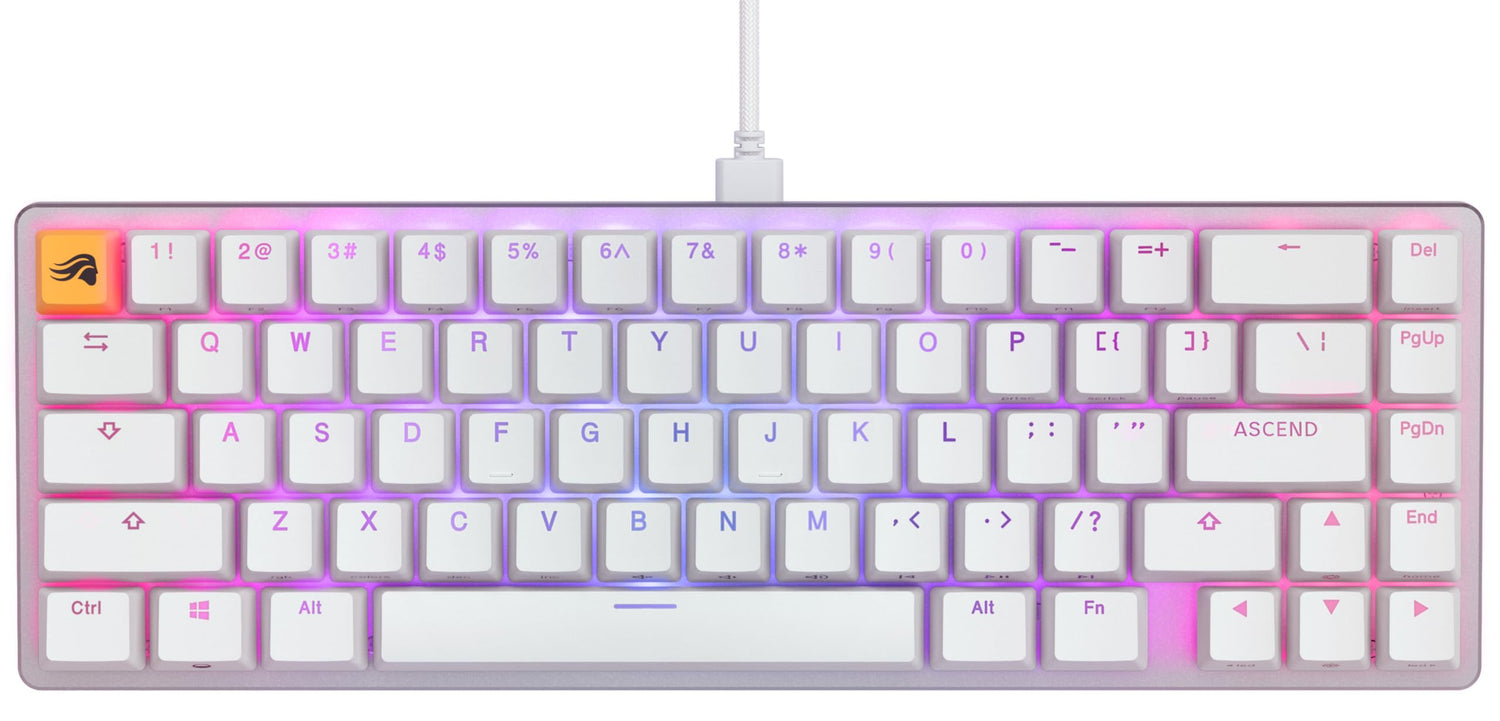 Glorious Gaming GMMK 2 Compact 65% - Teclado gaming mecánico, compacto TKL 65%, carcasa de aluminio, personalizable, keycaps dobles, switches Fox, RGB, distribuciones QWERTY estadounidense - Blanco