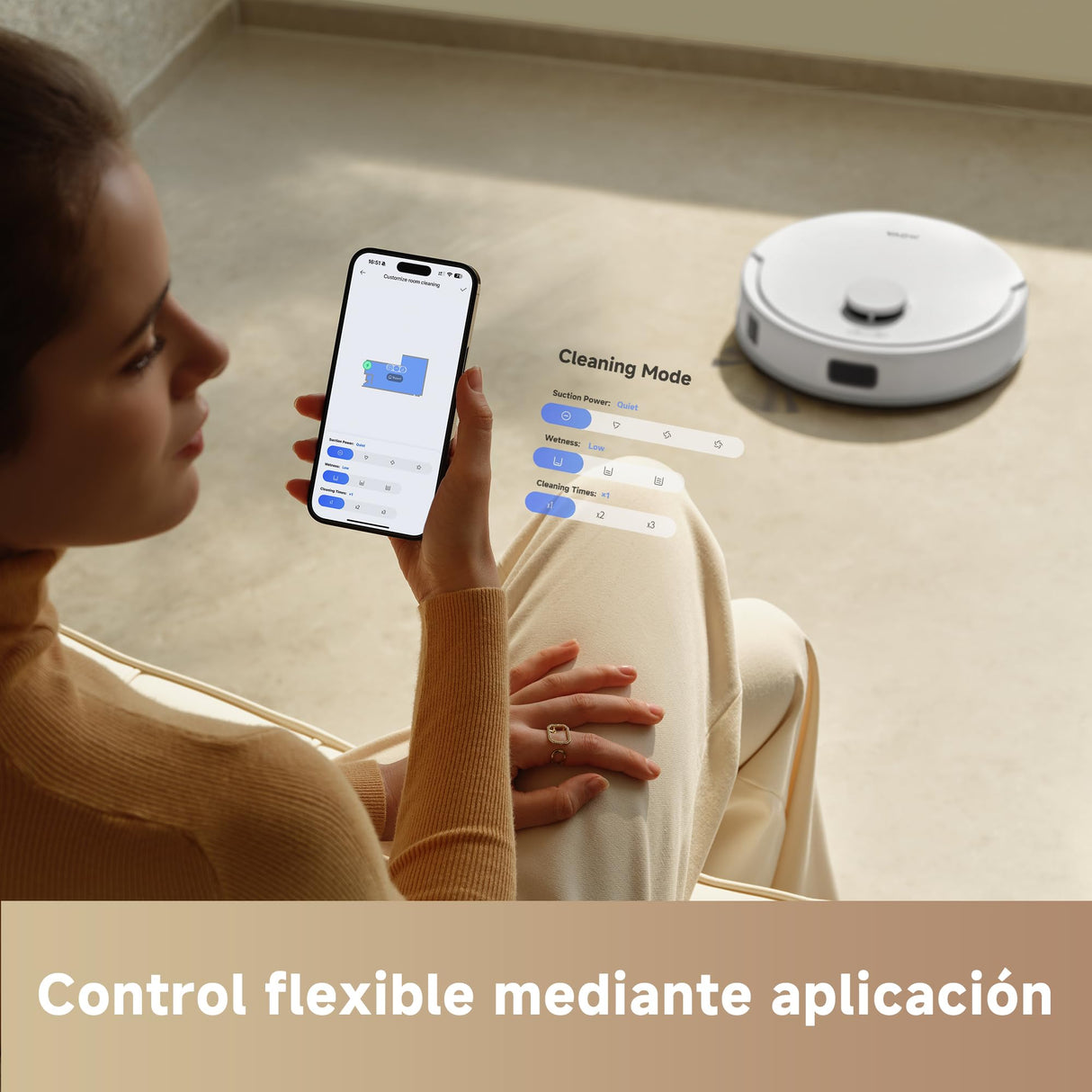 Mova E20 Robot Aspirador y Fregasuelos, Navegación LDS, Potencia de Succión de 5,000 Pa, Aspiradora y Mopa 2 en 1, Cuerpo Compacto