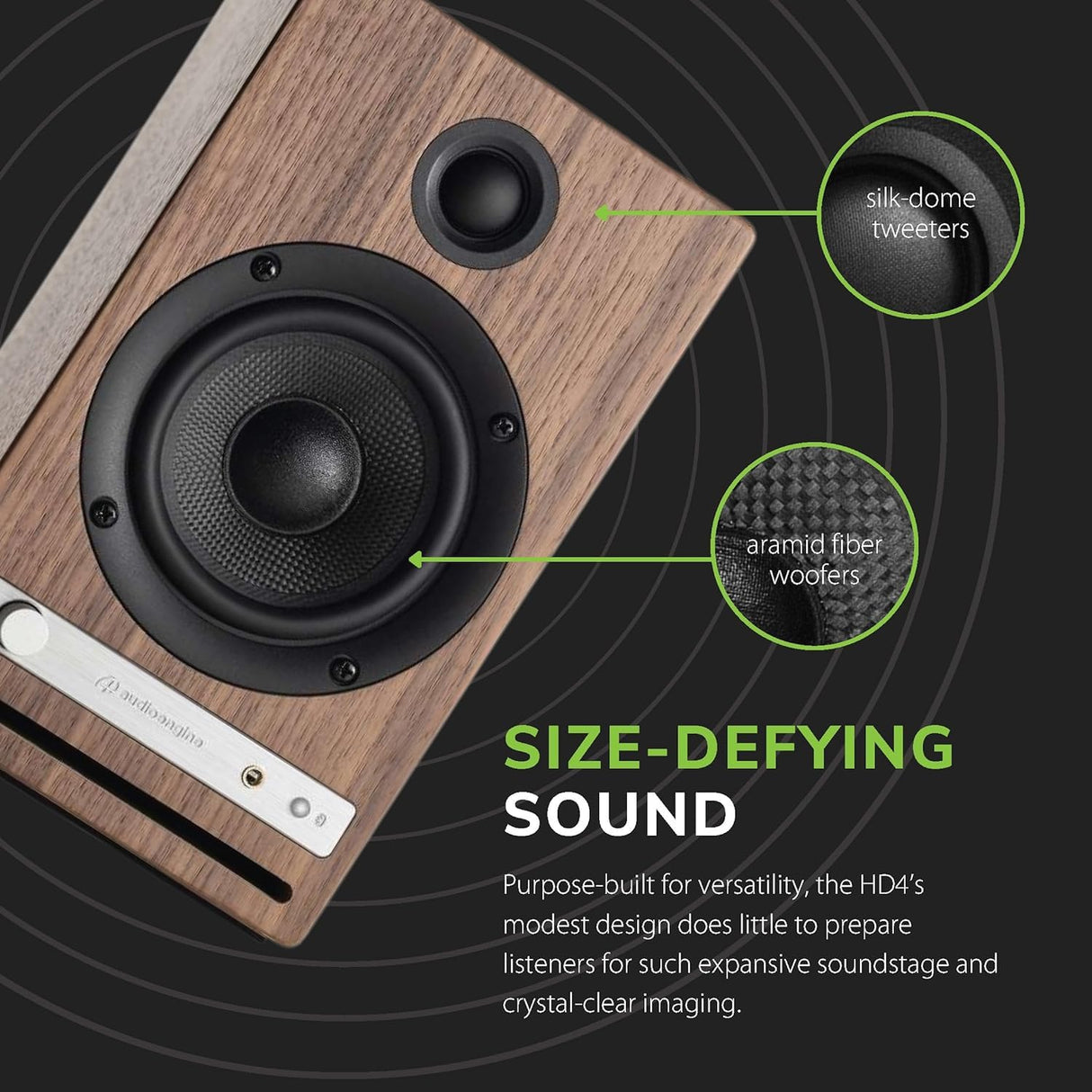 Audioengine HD4 Haut-Parleur Sans Fil Bluetooth | Haut-parleurs pour PC de Bureau, Enceinte Musicale pour la Maison aptX HD Bluetooth, d'Enceintes Stéréo de Bibliothèque Amplificateur Intégré (Noyer)
