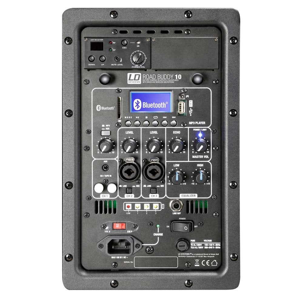 LD Systems ROADBUDDY 10 - Altavoz Bluetooth alimentado por batería, con mezclador y micrófono inalámbrico