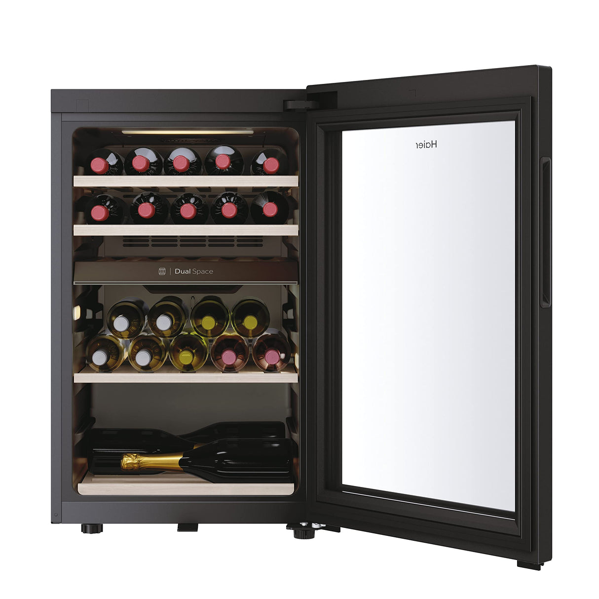 Haier Wine Bank 50 Series 7 HWS42GDAU1- Vinoteca de 42 botellas, Estantes de madera, Filtro Anti-UV, Filtro de carbón, Refrigeración por Compresor, Display Digital, Iluminación LED, Silenciosa 37 dbA
