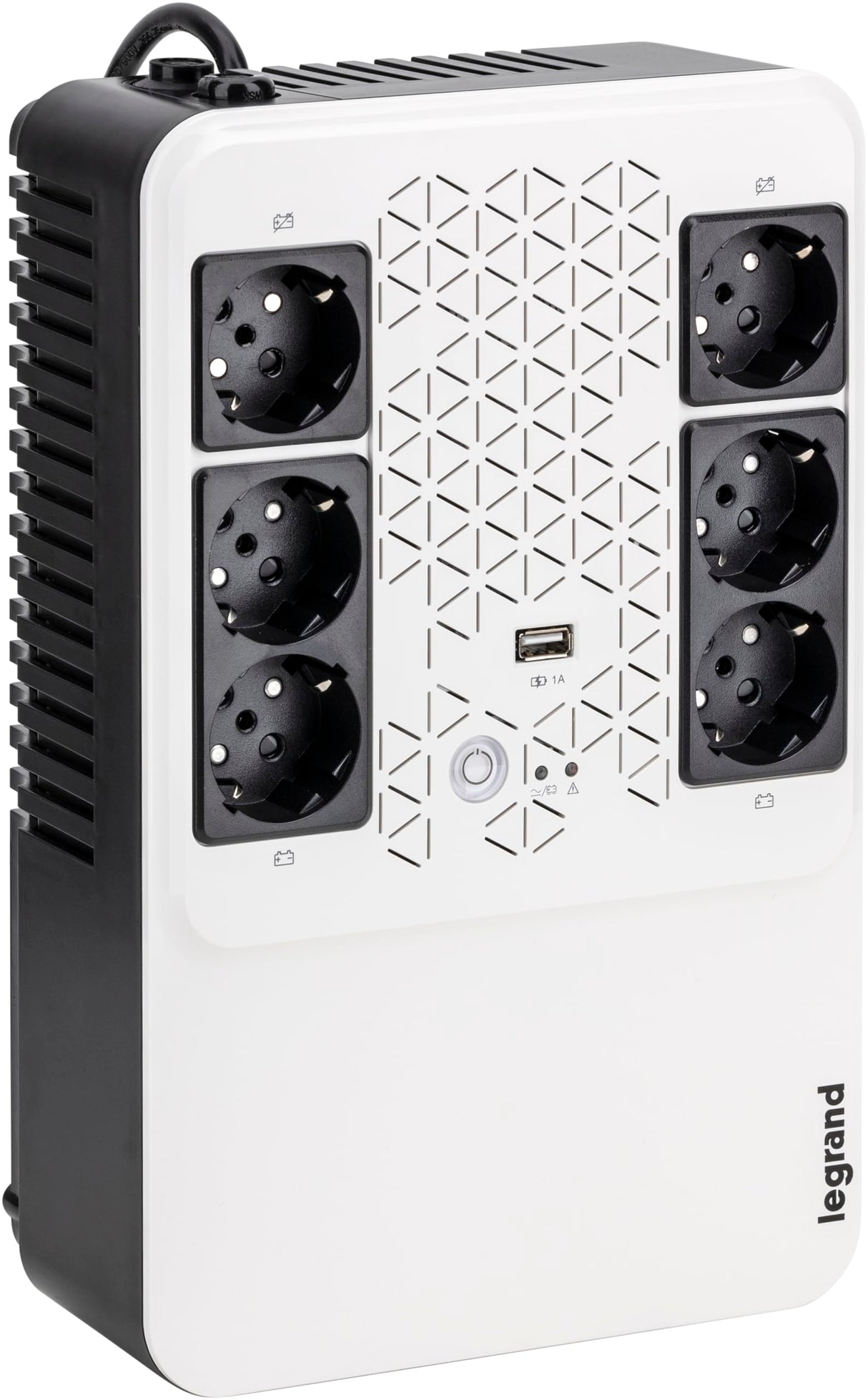 SAI Keor multiplug, 310082 de Legrand, line interactive con 6 bases Schuko y protección integrada 800VA 480W y autonomía de 10 a 15 minutos, blanco/negro