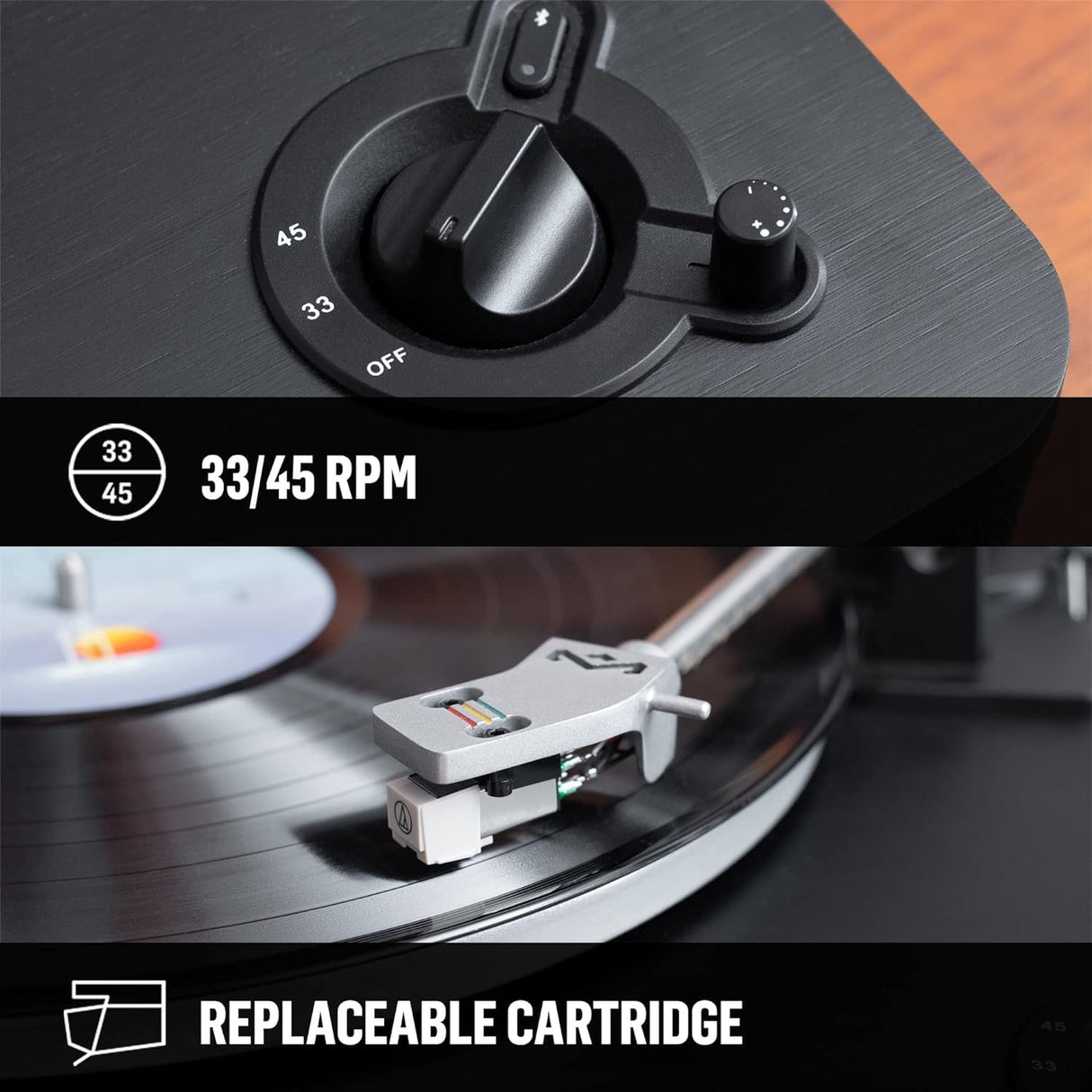 House of Marley Stir It Up Wireless Tocadiscos de Vinilo Bluetooth - Reproductor de Vinilos de 2 Velocidades Producido Sosteniblemente, Tocadiscos Bluetooth con Cápsula de Audio-Technica, Negro