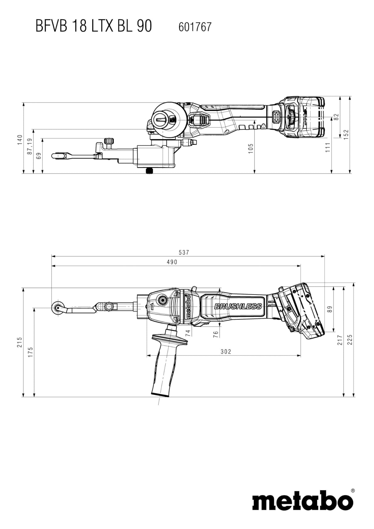metabo Limas de cinta con batería BFVB LTX BL 90-18V, ancho de banda de lijado de 6 a 19 mm, motor sin escobillas, velocidad variable, brazo de lijado fino, trabajo en metal, para un lijado preciso
