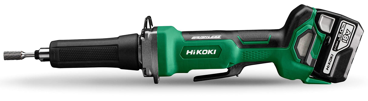 HIKOKI GP18DB GP18DB - Lijadora recta con batería de iones de litio de 18 V (2 x 5,0 Ah, sin escobillas, pinza de sujeción: 6 mm de diámetro, diámetro máximo de las barras de lijado: 50 mm, velocidad