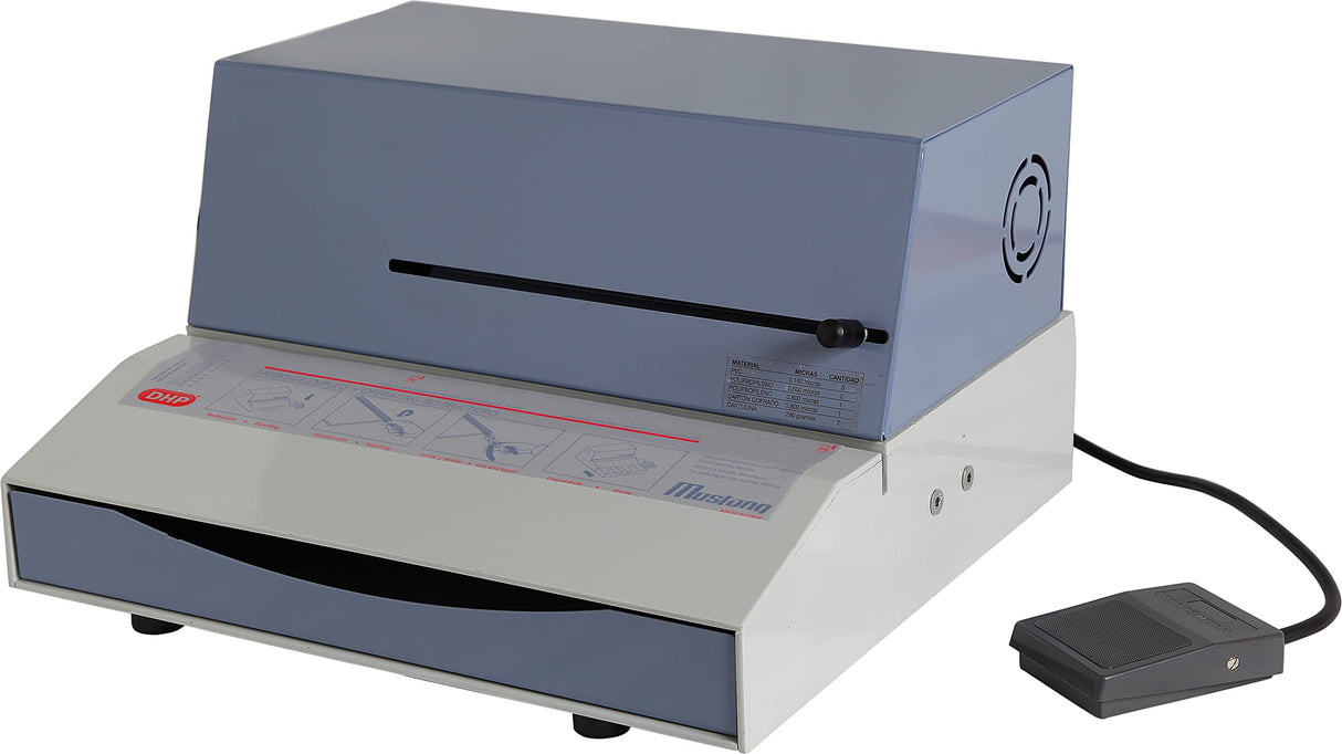 Mustang 51 E - Encuadernadora eléctrica. Uso intensivo. Con introdución vertical de papel. Estructura completamente metálica. Accionamiento eléctrico por pedal.