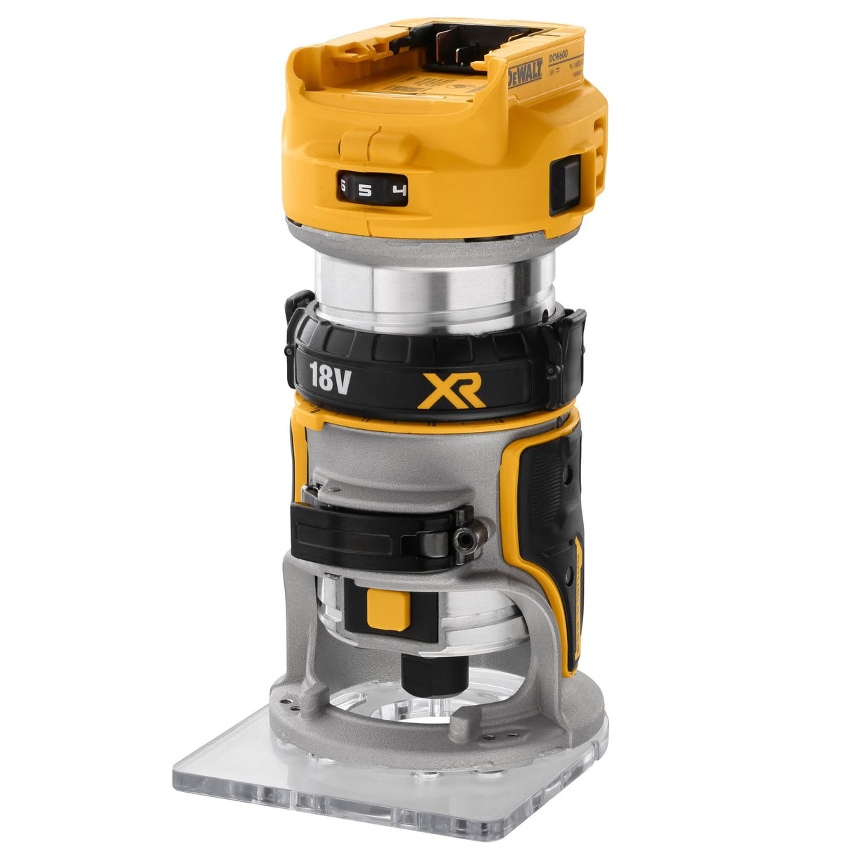 DEWALT DCW600N-XJ - Perfiladora XR 18V, Motor sin Escobillas, Velocidad Variable 16,000-25,500 rpm, Base Ajustable, Luz LED, Compatible con Baterías XR, Compacto y Ergonómico, Sin Batería ni Cargador