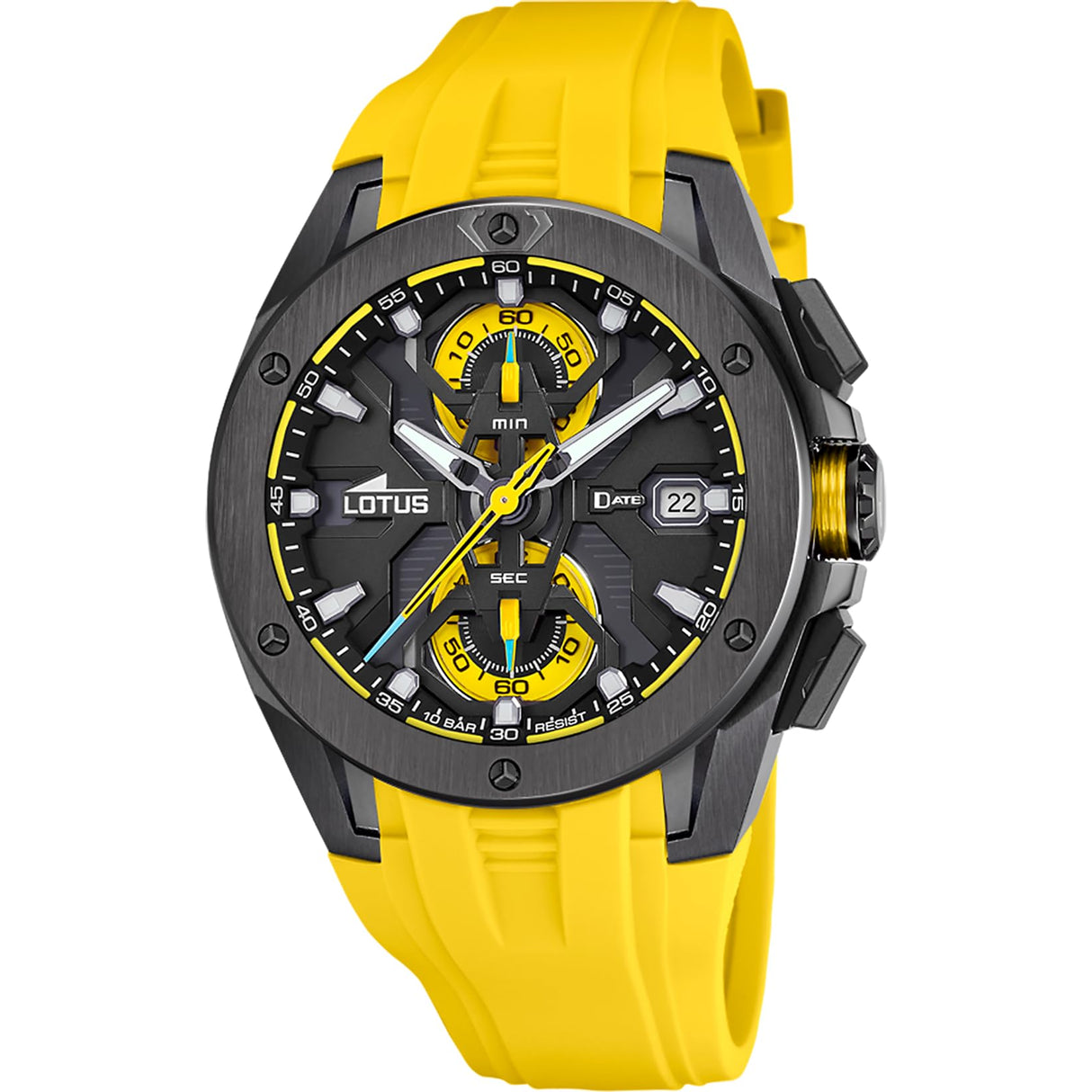 Lotus Reloj Hombre 18943/1 Vortex Caja de Acero Inoxidable 316l Negro Correa de Caucho Amarillo