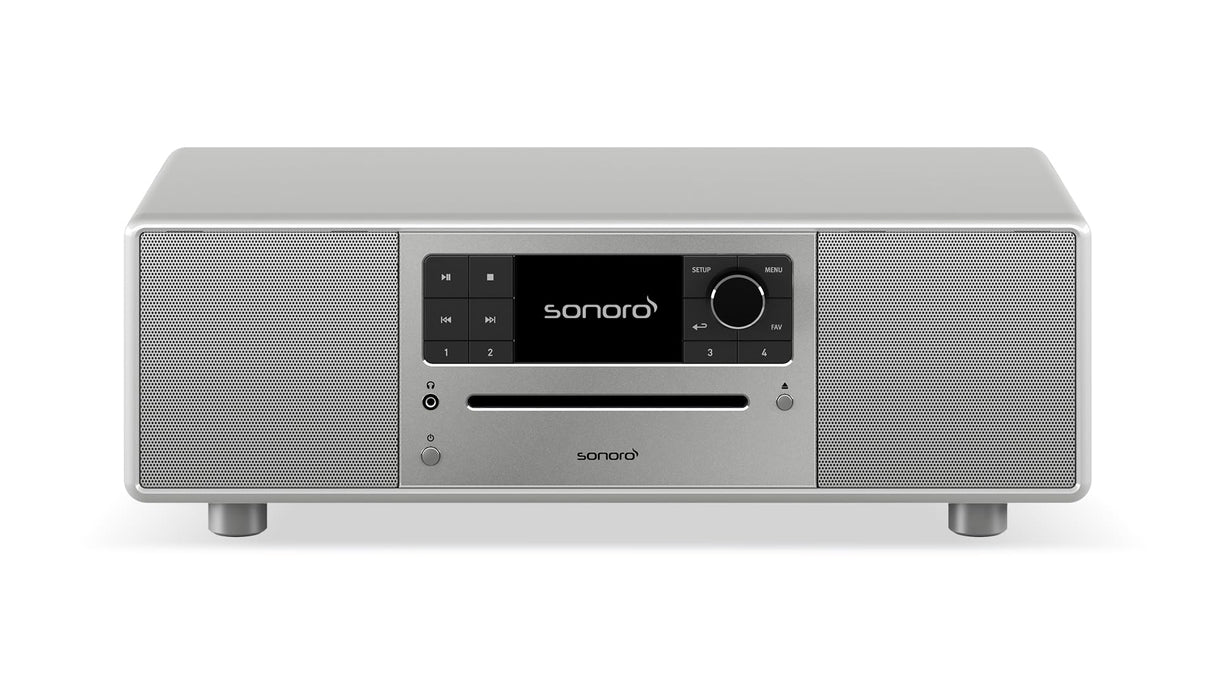 Sonoro Prestige - Cadena Hi-FI (Radio FM/Dab+/Internet, Reproductor de CD, AUX, Bluetooth, Deezer, Spotify, Amazon Music) Plata