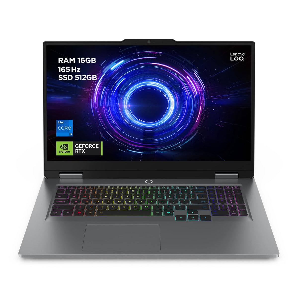 Lenovo LOQ Gaming AI Laptop | 17.3" Full HD 165Hz | NVIDIA GeForce RTX 5070 | Intel Core i7-14700HX | 16GB RAM | 512GB SSD | Win11 | QWERTZ | Teclado RGB 24-Zone | Gris | 3 Meses Game Pase 36