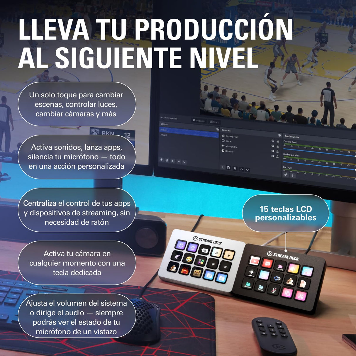 Elgato Stream Deck MK.2 – Controlador de estudio USB, 15 teclas macro, activa acciones en apps y software como OBS, Twitch, YouTube y otros, funciona en Mac y PC