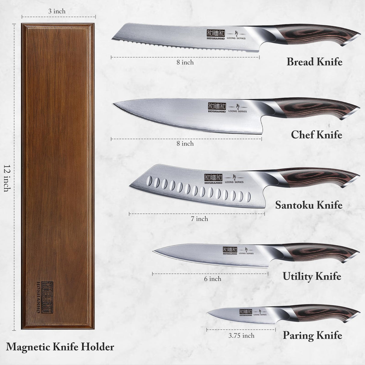 HOSHANHO Juego de Cuchillos de Cocina de 6 Piezas, Juego de Cuchillos de Chef Profesional, set de cuchillos de cocina de Acero Inoxidable con portacuchillas magnético