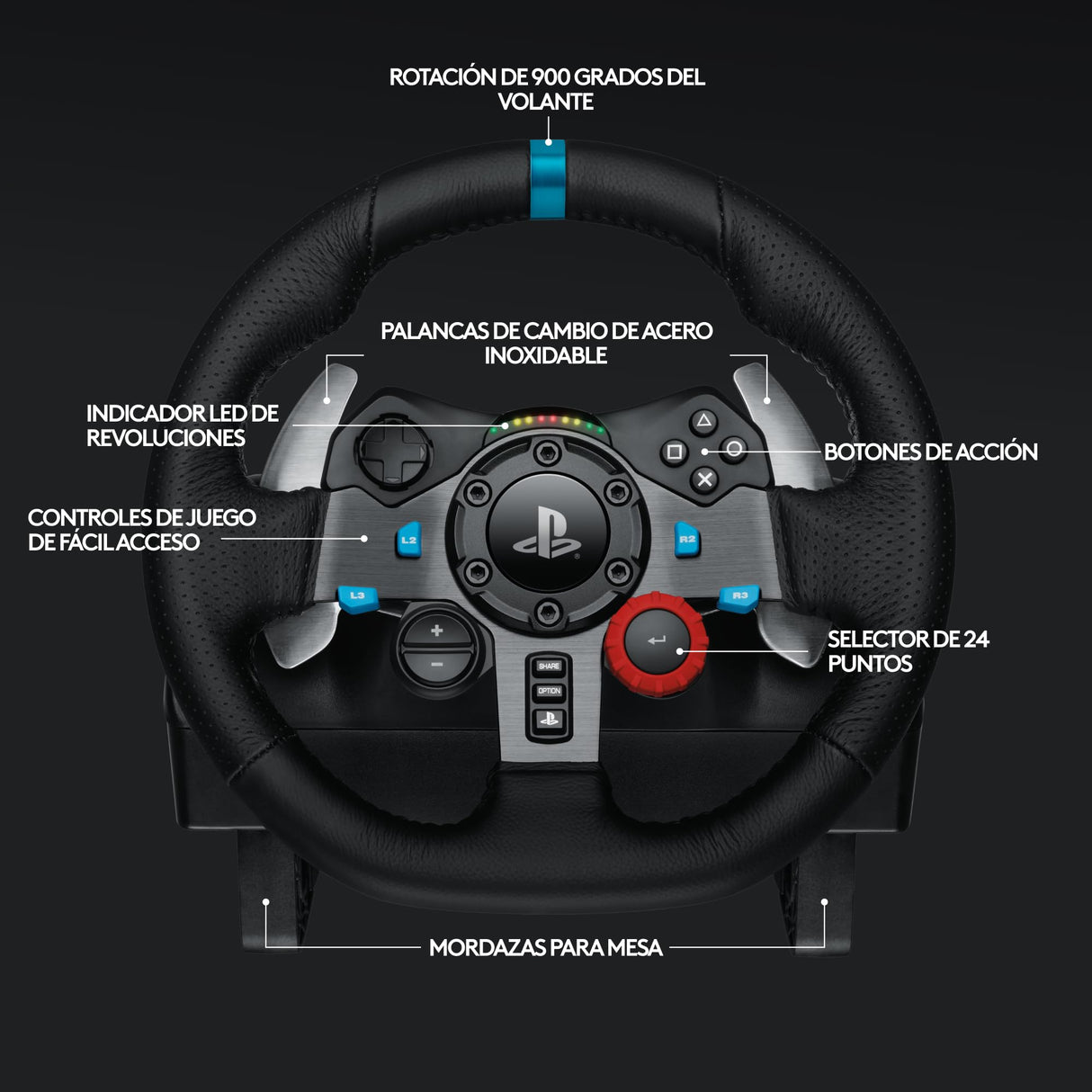 Logitech G29, Driving Force Volante de Carreras y Pedales, Force Feedback, Aluminio Anodizado, Palancas de Cambio, Enchufe Eu, Ps4/Ps3/Pc/Mac, USB 2.0/Alámbrico, PS4, PS3, Window 10.81, Windows 8, Windows 7, Mac OS 10.10+, Negro