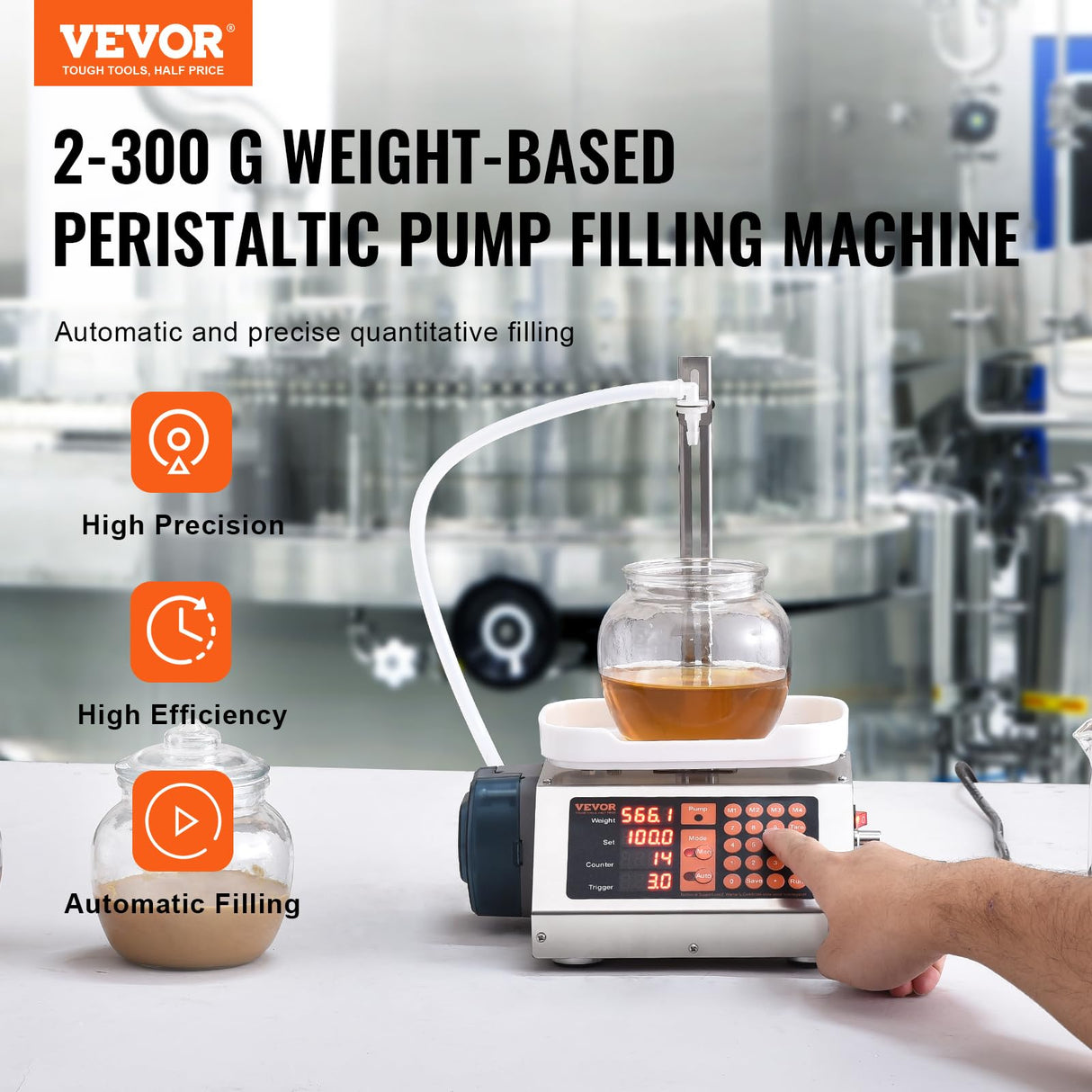 VEVOR Máquina Automática de Llenado de Líquidos Capacidad de Pesaje 5-300 g Llenadora de Botellas Bomba Peristáltica de Control Digital para Leche, Agua, Vino, Bebidas, Salsa de Soja, Boquilla Única