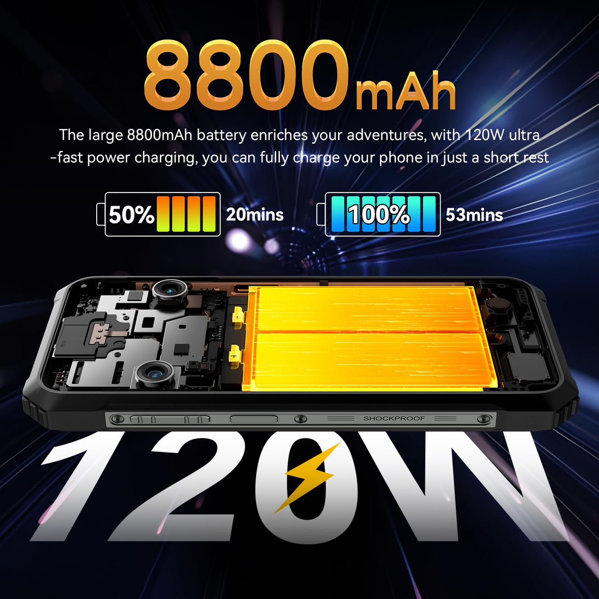 Blackview BL9000 - Teléfono móvil irrompible, 5G, doble pantalla 24 GB, 512 GB, Dimensity 8020/GPU 9 Core, 6,78 pulgadas, FHD+/120Hz, 50MP+50MP, 8800mAh/120W, Android13 Smartphone Gaming, WIFI 6/GPS