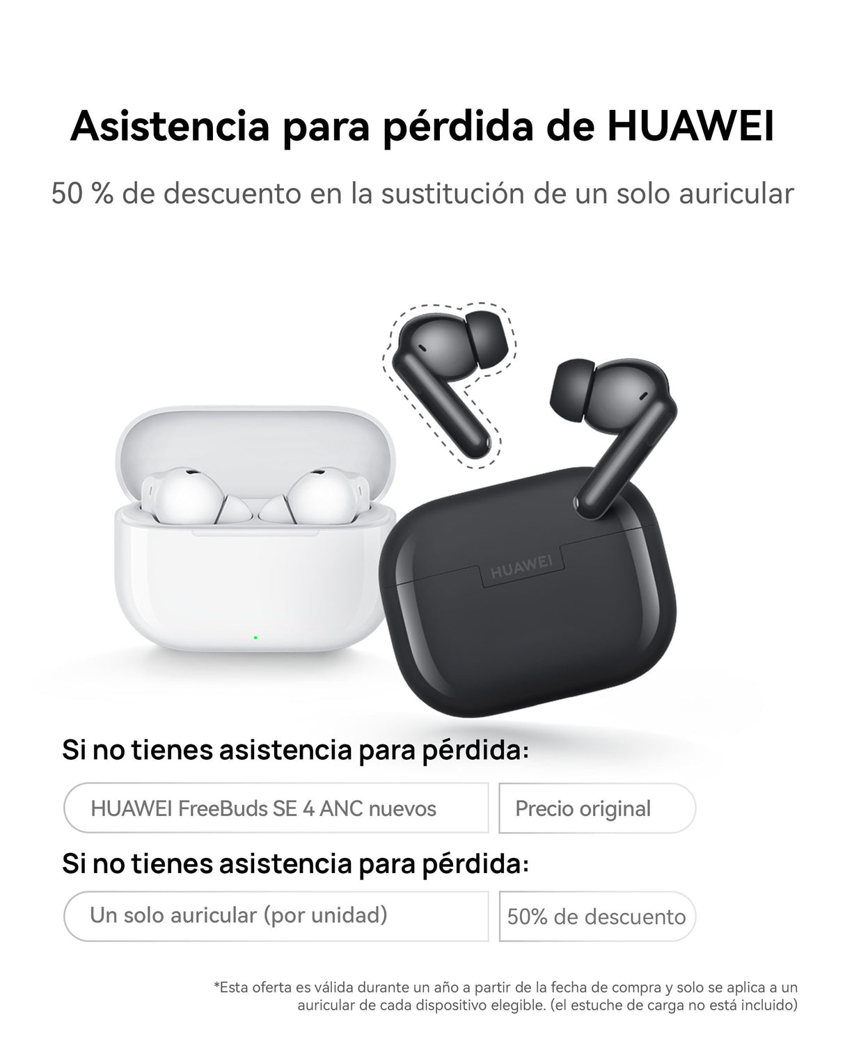 HUAWEI FreeBuds SE 4 ANC, Auriculares Inalambricos Bluetooth, 50 Horas de Duración de la Batería, Cancelación de Ruido Multimodo para Desplazamientos y Oficina, Ligeros de 4,3 g, Llamadas Bluetooth