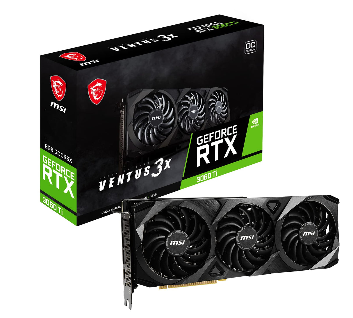 MSI GeForce RTX 3060 Ti Ventus 3X 8GD6X OC Tarjeta gráfica - RTX 3060 Ti GPU, 8GB GDDR6X OC, (256-bit), PCIe 4.0, HDMI 2.1 y DisplayPort 1.4