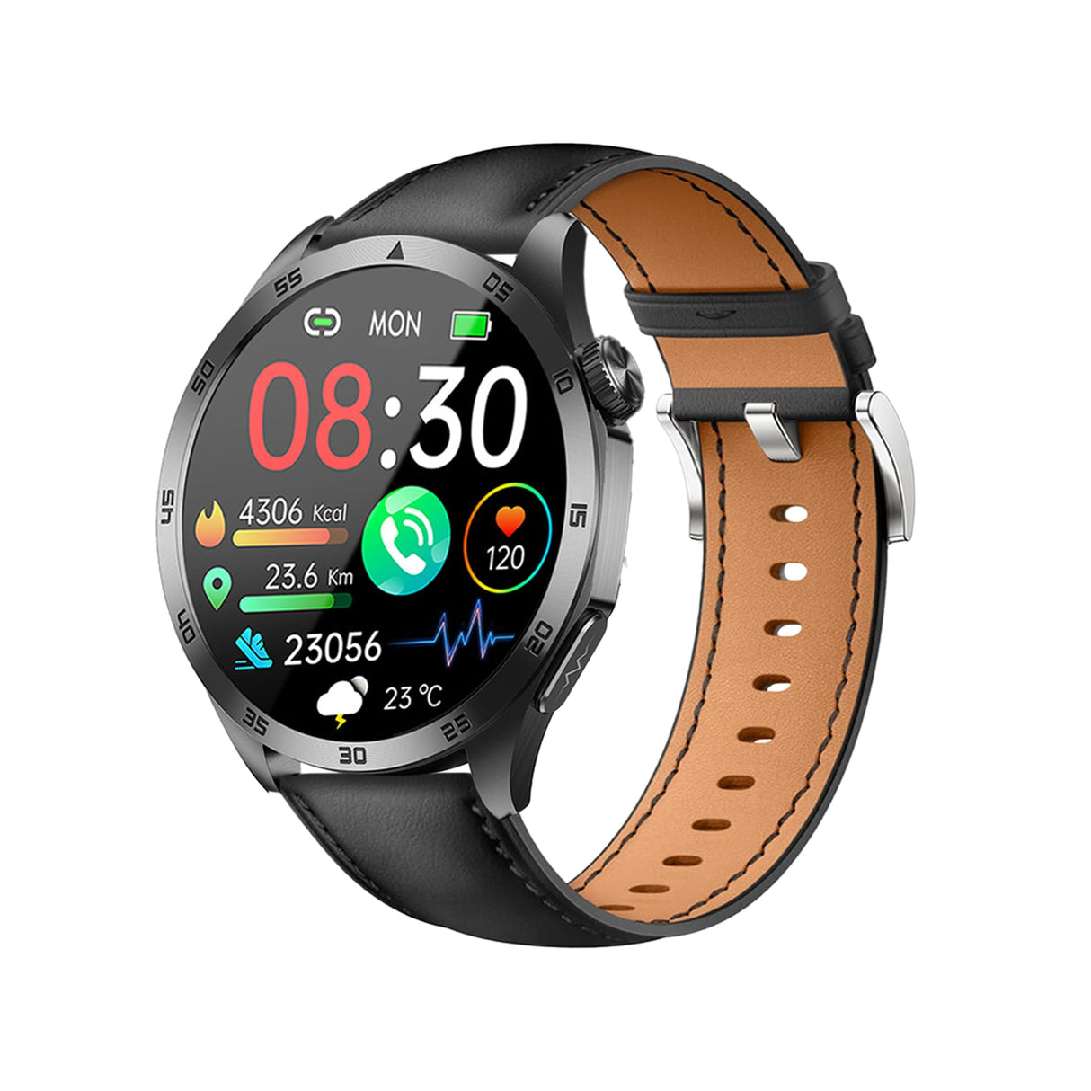 VALDUS Knauermann Pro 3 Fan Edition Redondo (2025) Negro, Reloj de Salud Reloj Inteligente con Función Telefonía, Función ECG Plus HRV y SOS, BT Bluetooth, Apnea del Sueño, Piel Negro, 14-24, Normal