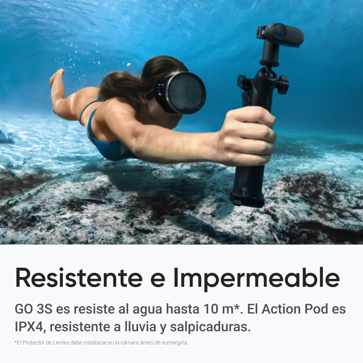 Insta360 GO 3S Kit para Deportes Acuáticos - Cámara Vlogging 4K, POV Manos Libres, Móntala Donde Quieras, Estabilización, 140 Min de batería, Impermeable 10 M, Edición IA, Apple Find My, Vlog, Negro