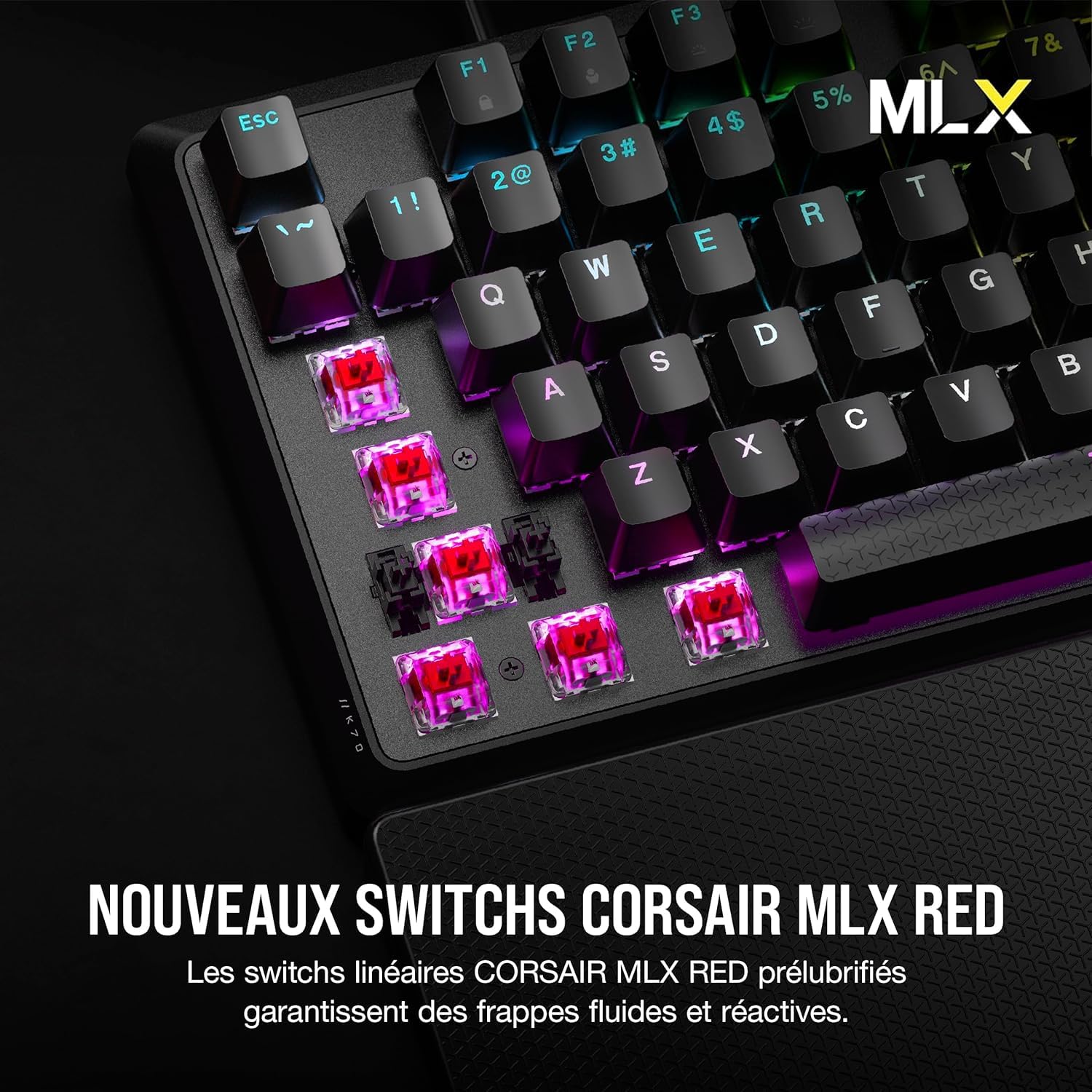 Corsair K70 Core RGB Teclado mecánico de Juego con reposamuñecas - Teclas lineales prelubricadas MLX Red - Amortiguación del Sonido - Compatible con iCUE - AZERTY FR Layout - Negro