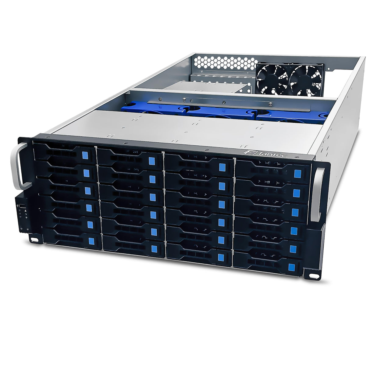 Fantec SRC-4240X07 - Recinto de Almacenamiento de 19" Rack para 24 Discos Duros de 3,5" SAS/SATA, Indicadores LED, Ventilador, Color Plata