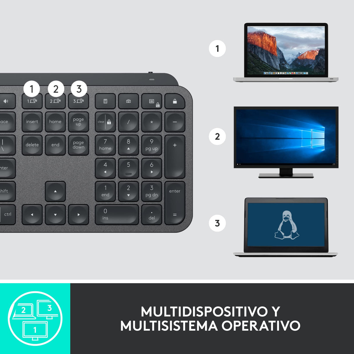 Logitech MX Keys for Business, Teclado retroiluminado inalámbrico, Teclas silenciosas para pulsaciones perfectas, Logi Bolt, Bluetooth, Recargable, Windows/Mac/Chrome/Linux, QWERTY Español - Gris