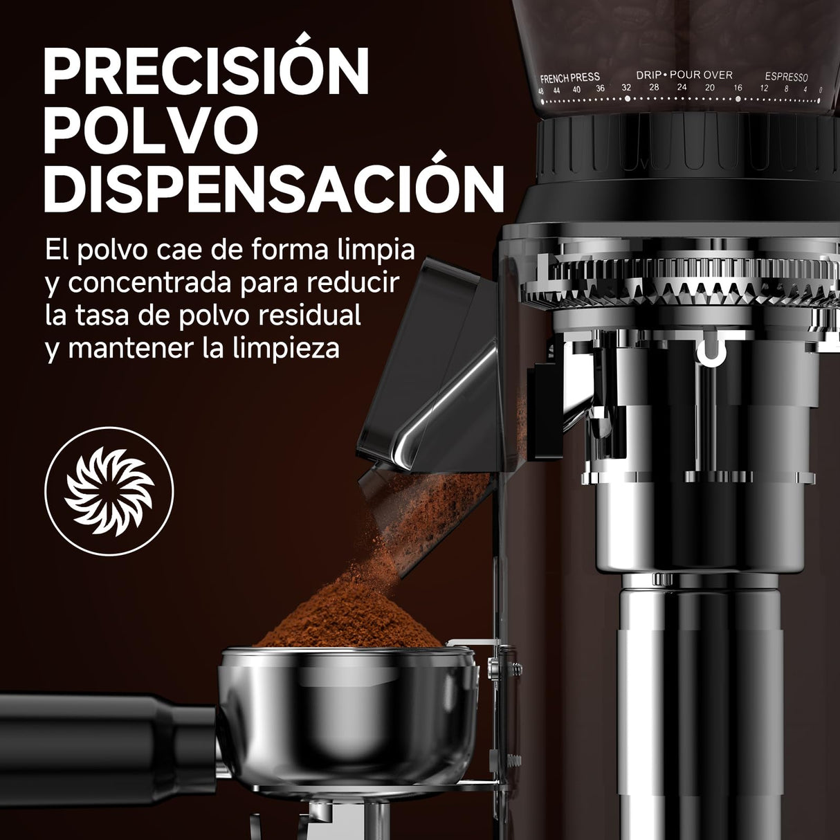 AMZCHEF Molinillo de Café Eléctrico con Soporte Desmontable y Contenedor | Panel Táctil LCD | 24 Regulable de Molido Molinillo de Café con Muelas para Espresso/Drip/Pour Over/Cold Brew/French Press