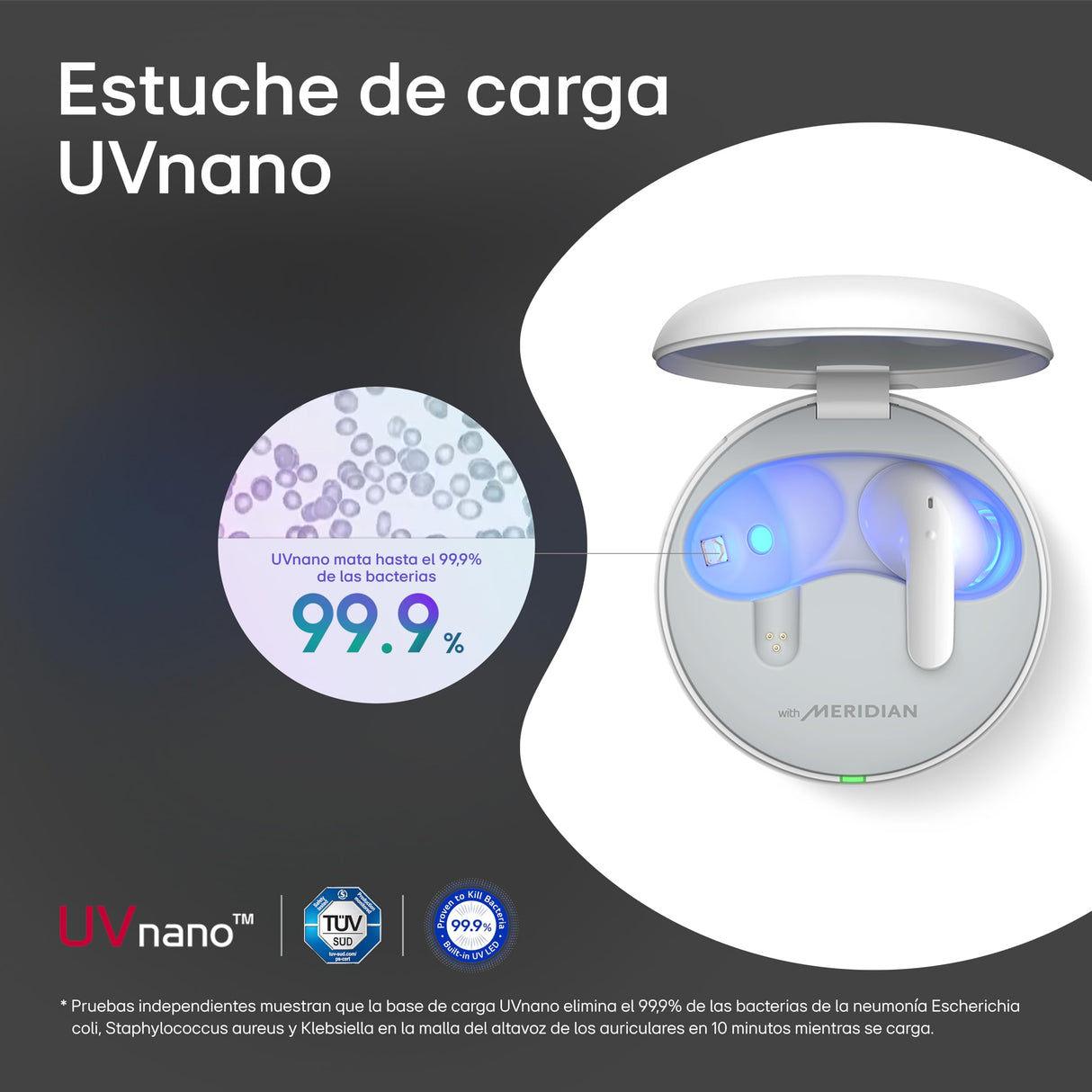 LG Electronics Auriculares Tone Free DT80Q, Bluetooth 5.2 con Sistema de Sonido Meridian y Función de Carga Rápida, Blanco
