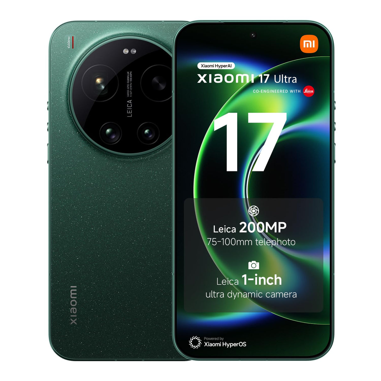 Xiaomi 17 Ultra, Smartphone 16+1024GB, Leica 200MP 75–100mm Teleobjetivo, tecnología LOFIC HDR, Carpa, HyperAI, Leica APO Lente Óptica, Starlit Green, 1 año de garantía adicional, cargador no incluido