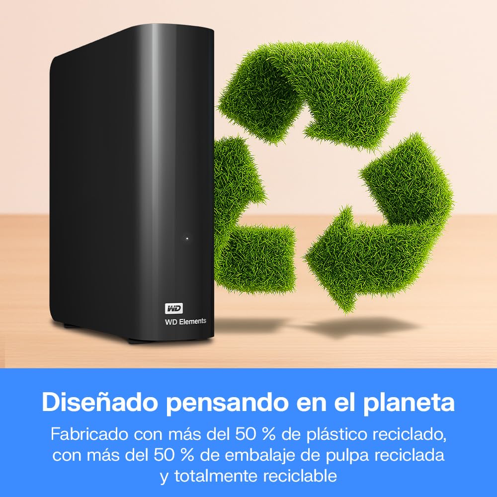 WD 26TB Elements Disco Duro Externo de Escritorio, USB 3.1 Gen 1, Plug-and-Play solución para un fácil Almacenamiento Adicional de Tus Fotos, música, vídeos y Archivos Importantes, Negro
