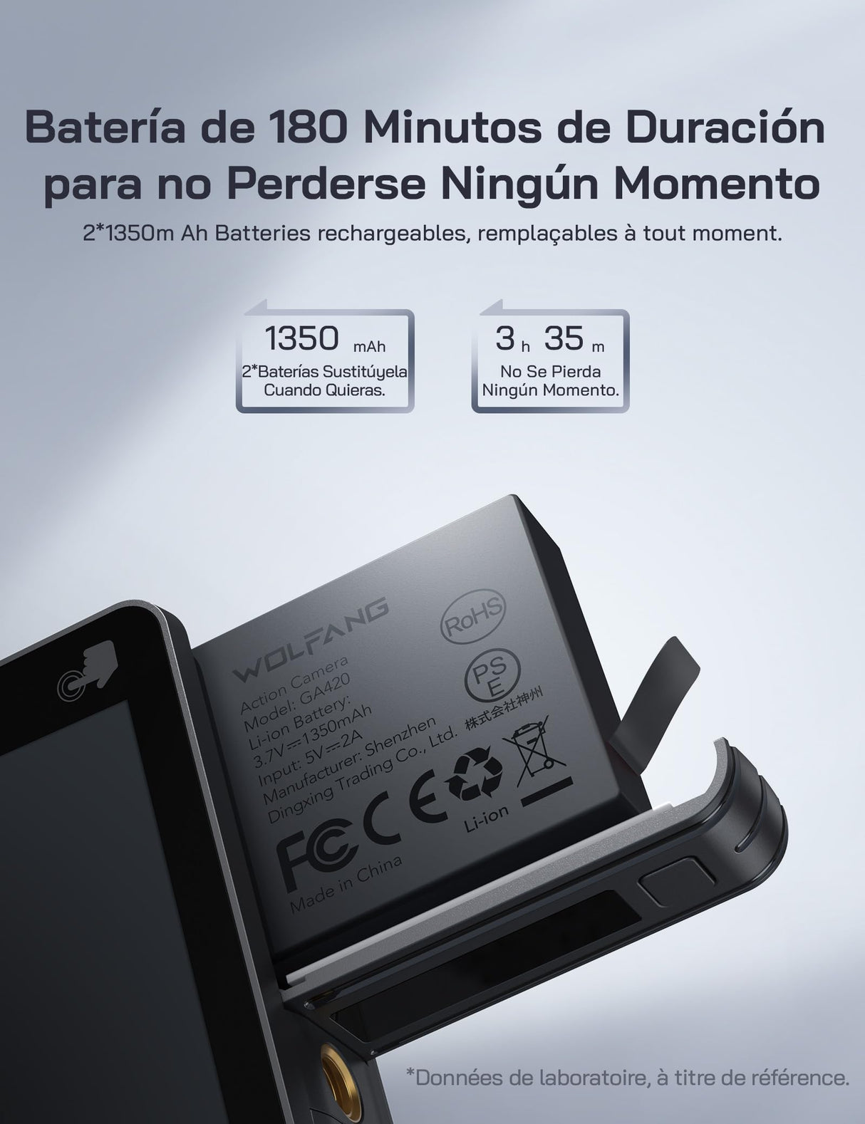 WOLFANG GA420 Cámara Deportiva Doble Pantalla 4K 60FPS 24MP, 10M Cuerpo/40M Impermeable, WiFi Webcam Videocámara Subacuática, Micrófono Dual, Control Remoto, EIS, 2x1350mAh Baterías,Accesorios