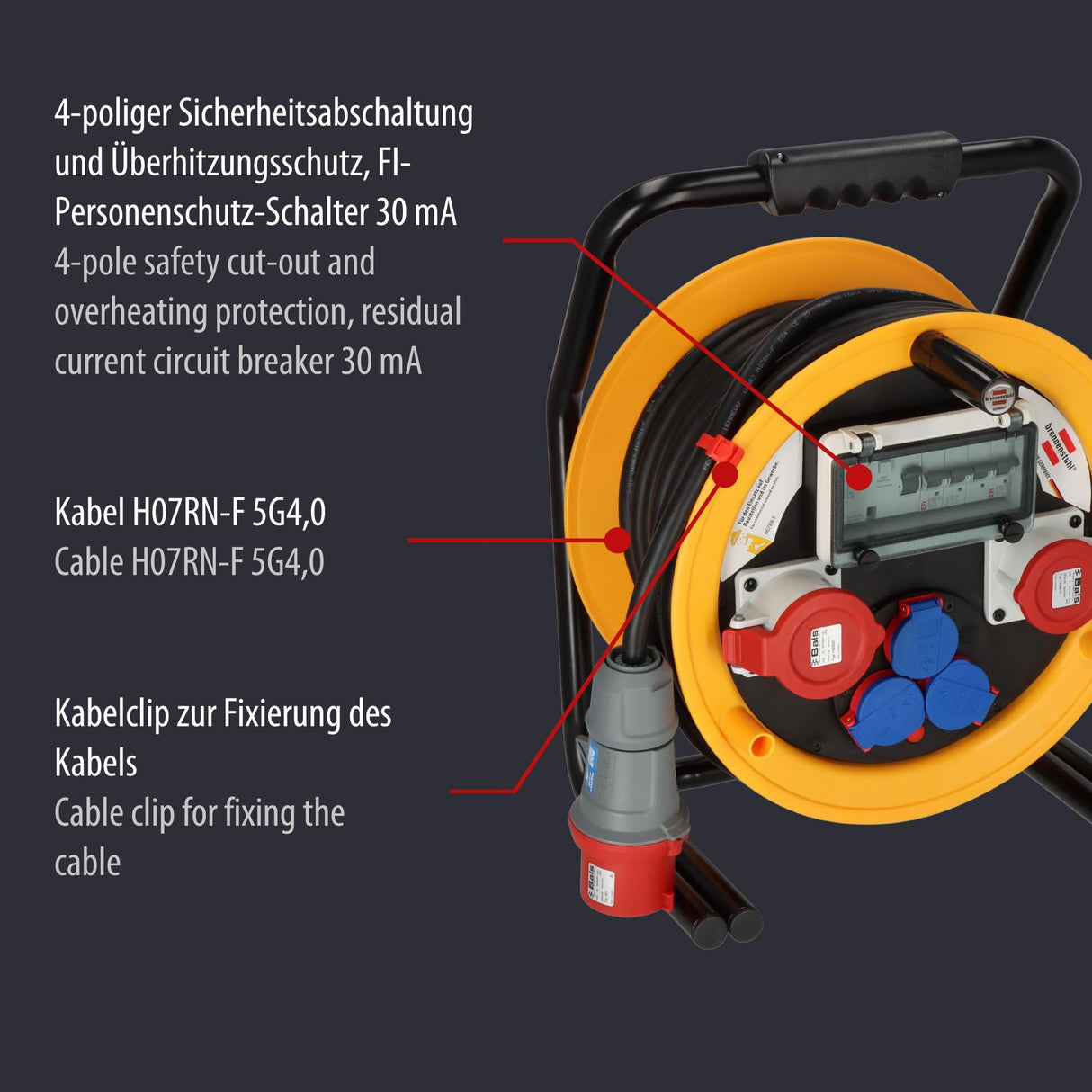 Brennenstuhl Brobusta 380 CEE 2 FI IP44 - Carrete de cable (25 m, con protección FI, para uso permanente en exteriores, fabricado en Alemania)