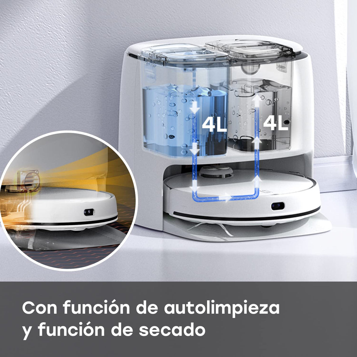 ZACO M1S Robot Aspirador y fregasuelos con estación de autovaciado, navegación láser y detección de obstáculos, depósito de Agua Dulce de 4L, App, mapeo, 180 min, con detección de alfombras