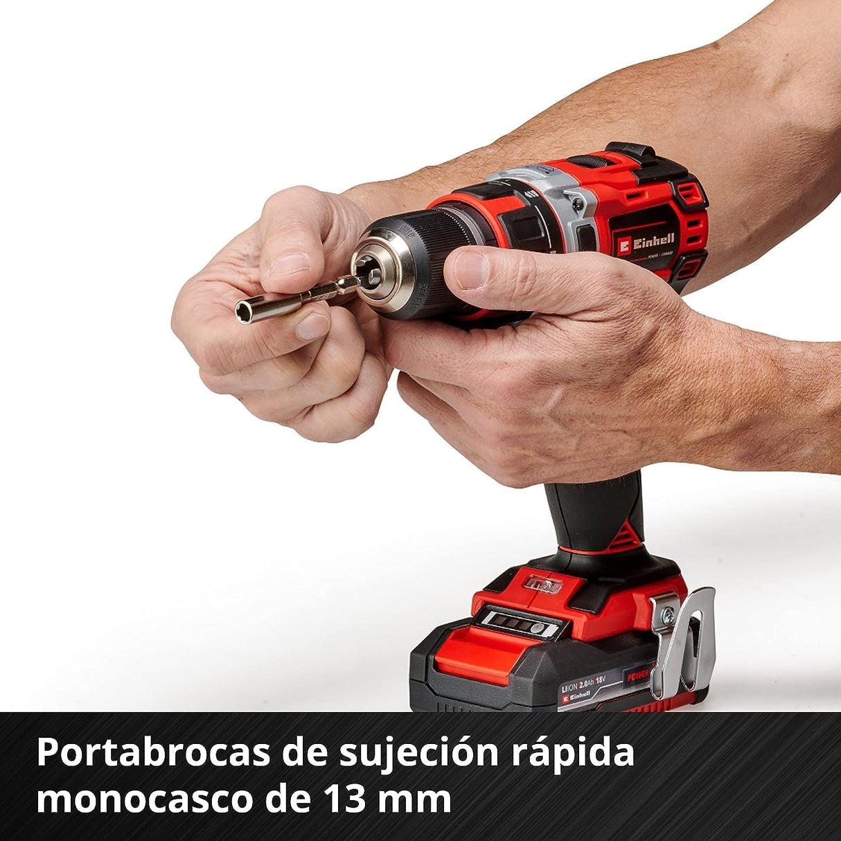 Einhell Taladro/destornillador con batería TE-CD 18/50 Li BL Power X-Change (iones de litio, 18V, máx 50 Nm, portabrocas 13 mm, sistema electrónico velocidad, incl. 2 baterías 2,0 Ah y cargador)