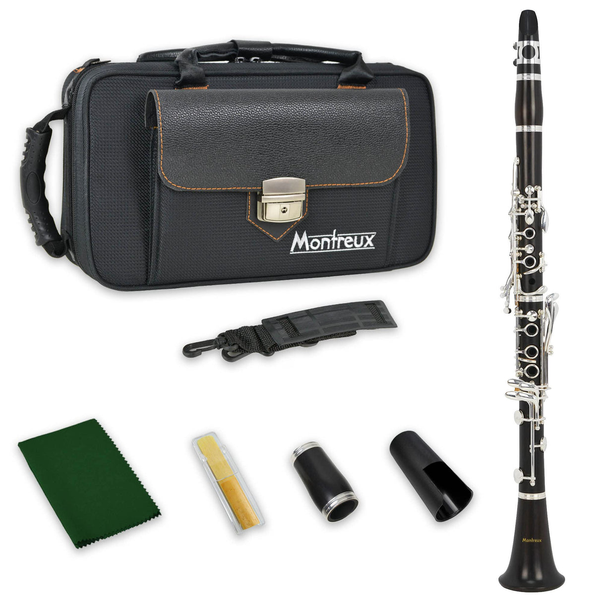 Montreux Concert Series Intermediate Advanced Bb Clarinet Con Estuche De Transporte Premium, Boquilla, Caña, Dos Barriles: Madera De Ébano, 17 Llaves Plateadas, B Flat