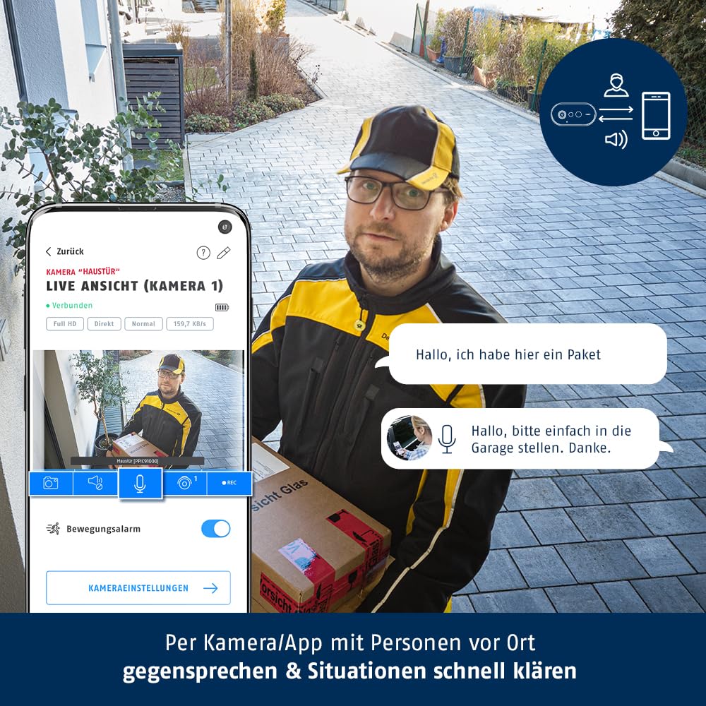 ABUS Cámara a pilas Pro con estación base PPIC91000 Cámara de vigilancia inalámbrica inteligente con LED de luz blanca, detección de personas, notificación push individual, audio bidireccional