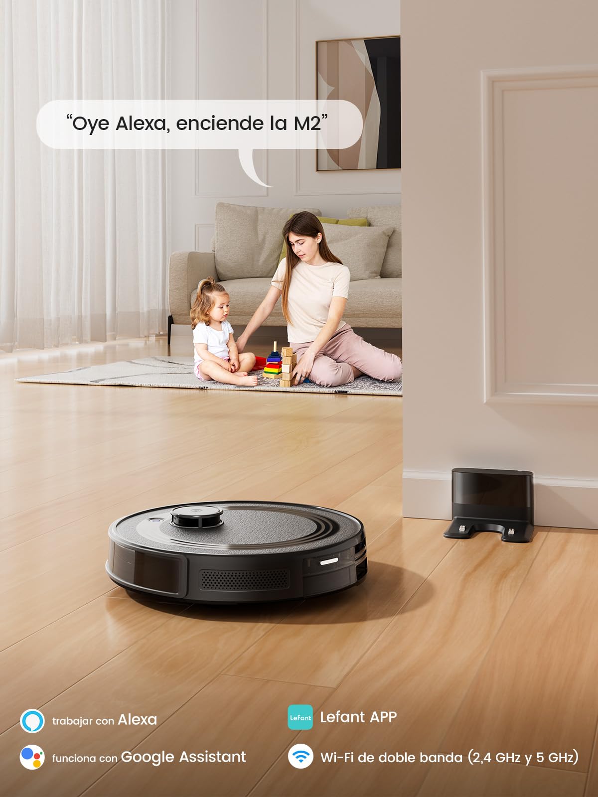 LEFANT M2 Robot Aspirador y Fregasuelos, 6000Pa, 140min, Navegación dToF, Mapeo 3 Pisos, Evitación Mejorada PSD, Limpieza Personalizada, WiFi/App/Alexa, Negro