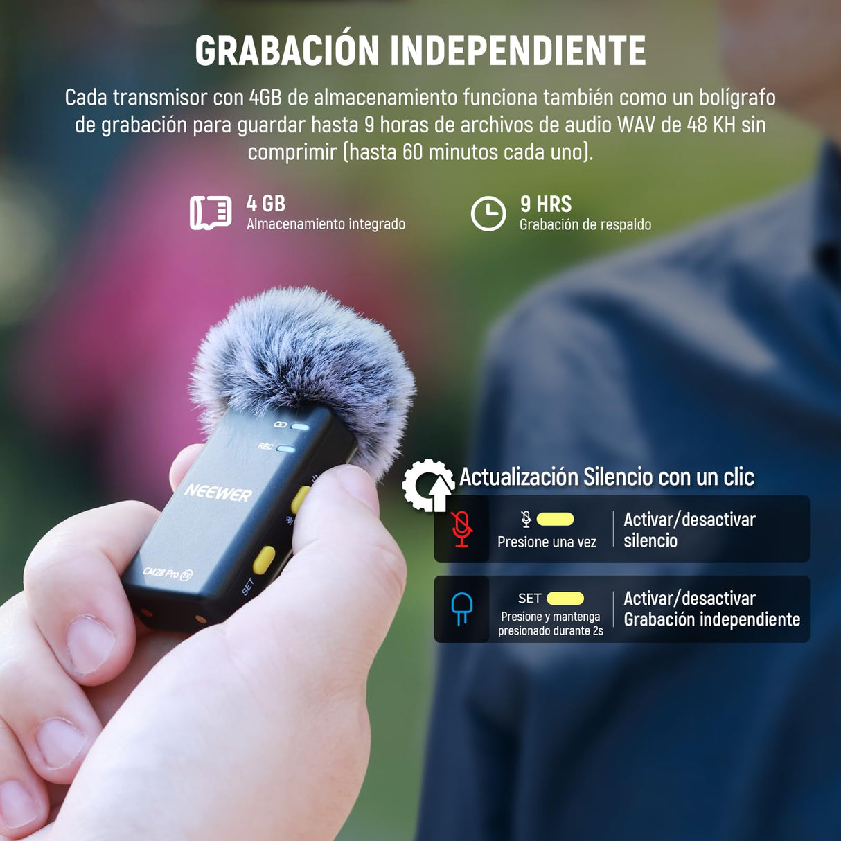 NEEWER CM28 Pro Micrófono Solapa Lavalier Inalámbrico con Estuche Carga 48KHz Audio Sin Comprimir 16 bits Cancelar Ruido Almacenar 4GB Grabación 9 Horas Compatible con iPhone iPad Android Cámara PC