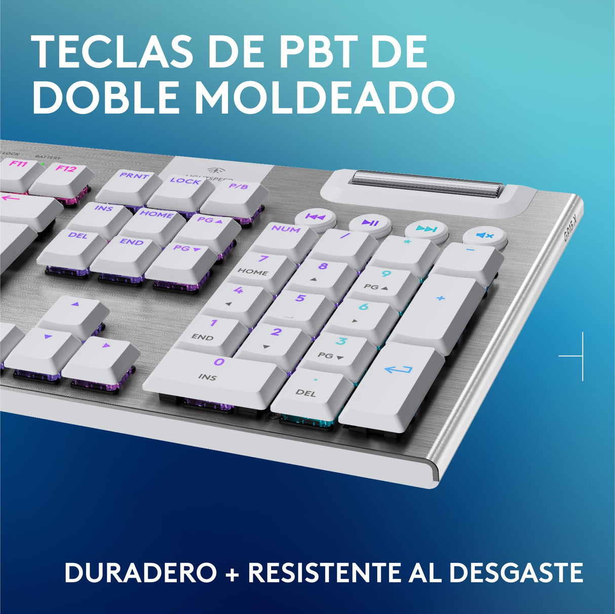 Logitech G G915 X LIGHTSPEED Teclado para gaming inalámbrico de perfil bajo, teclas de PBT de doble moldeado, elegante acabado en aluminio, interruptores táctiles marrones GL,PC/Mac,QWERTY US - Blanco