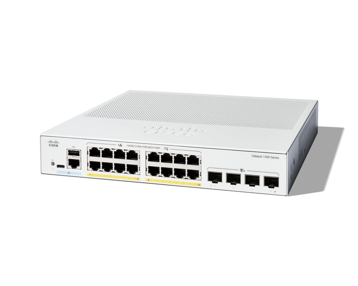 Cisco Switch administrado Cisco Catalyst 1300-16P-4X, GE de 16 Puertos, PoE, SFP+ GE 4x10, protección Limitada de por Vida (C1300-16P-4X)
