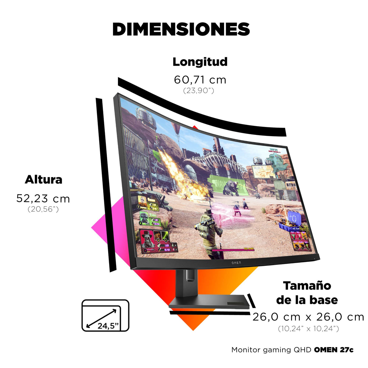 HP OMEN 27c QHD – Monitor Gaming de 27" Quad HD (2560 x 1440 a 240Hz, VA, Curvatura 1000R, 16:9, 1ms, HDMI, Low Blue Light, Antirreflectante, AMD Freesync Premium Pro, Compatible con Consolas) Negro