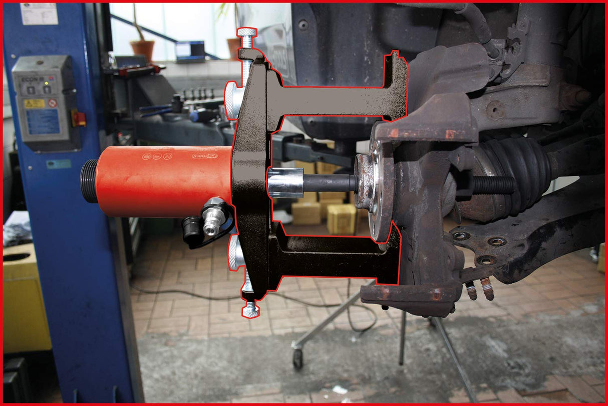 KS Tools 440.0650 Herramienta universal para montaje y desmontaje de rodamiento de rueda atornillado y compacto, 33 pzs