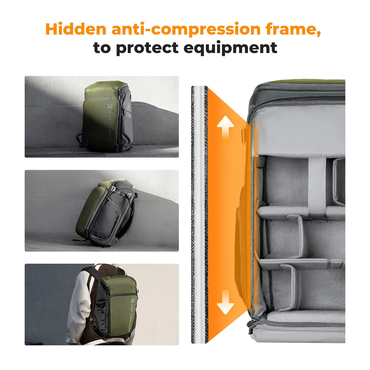K&F Concept Mochila Cámara Profesional, Bolsa Fotógrafos Cámara Impermeable de Gran Capacidad Camera Reflex Digital DSLR, Adecuado para viajes al aire libre senderismo fotografía Verde